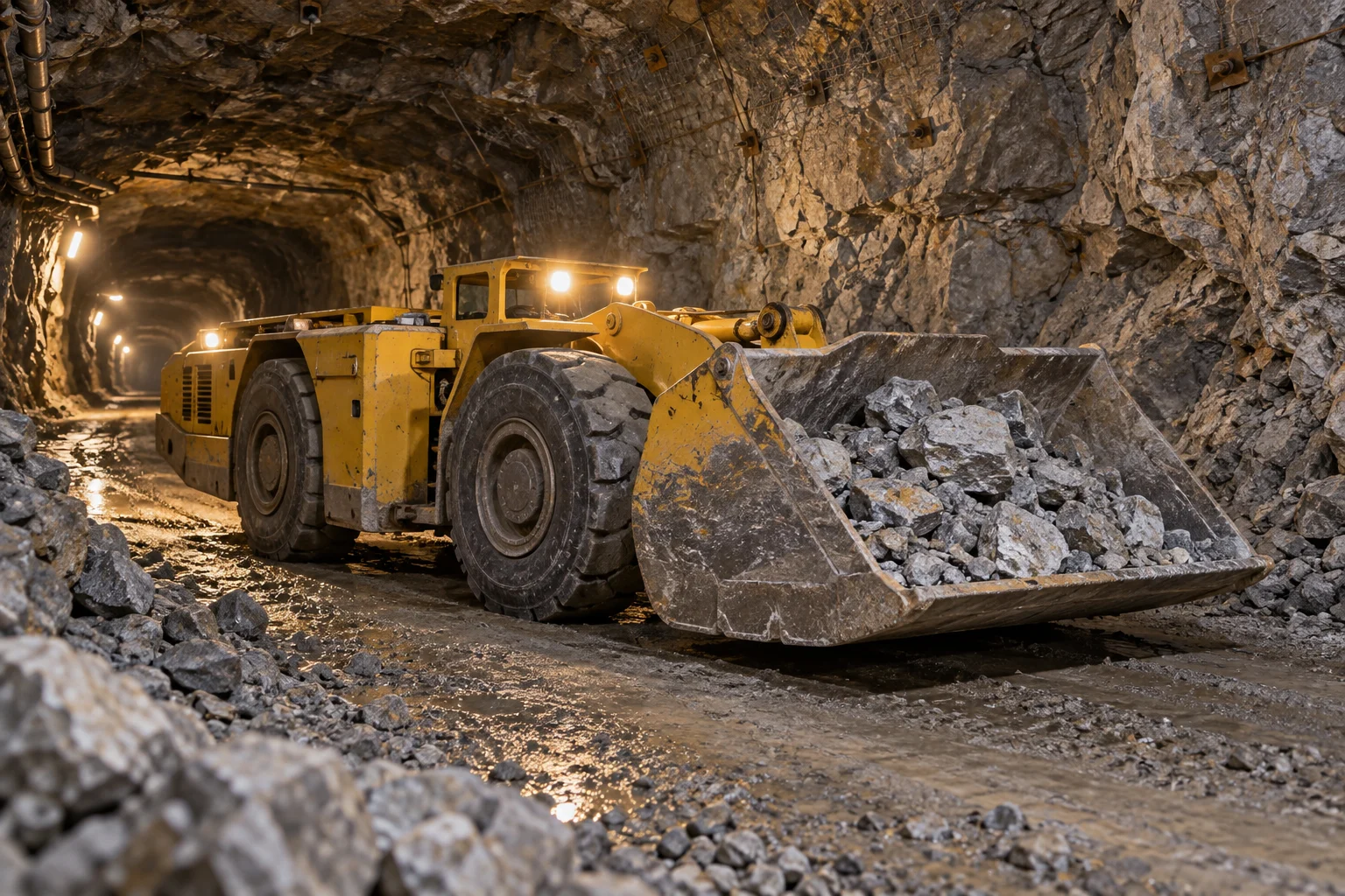 AI-generated illustrative mining scene, not a photograph of this project