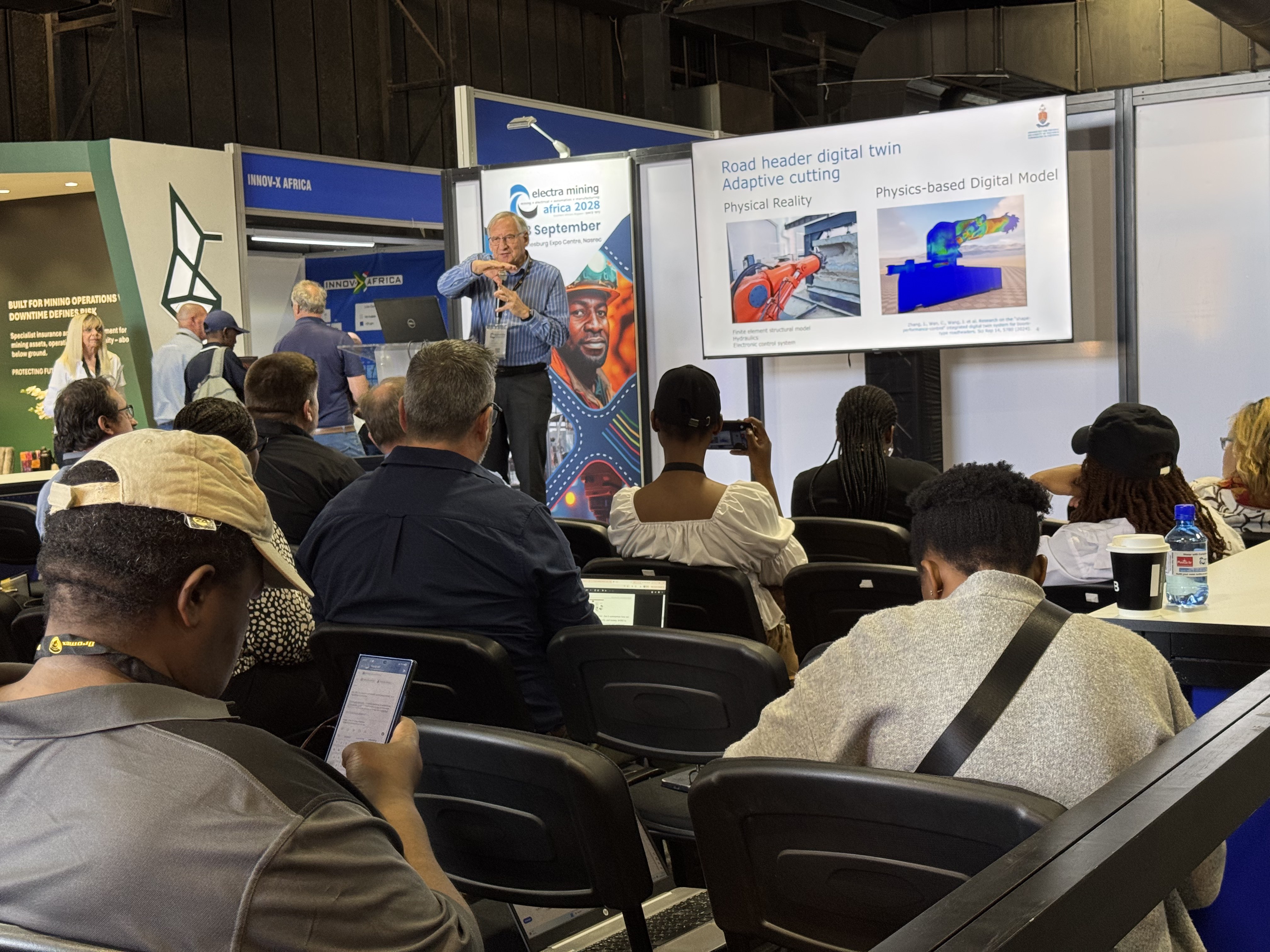 RAMMS digital-twin presentation slide being discussed during the Electra Mining talk